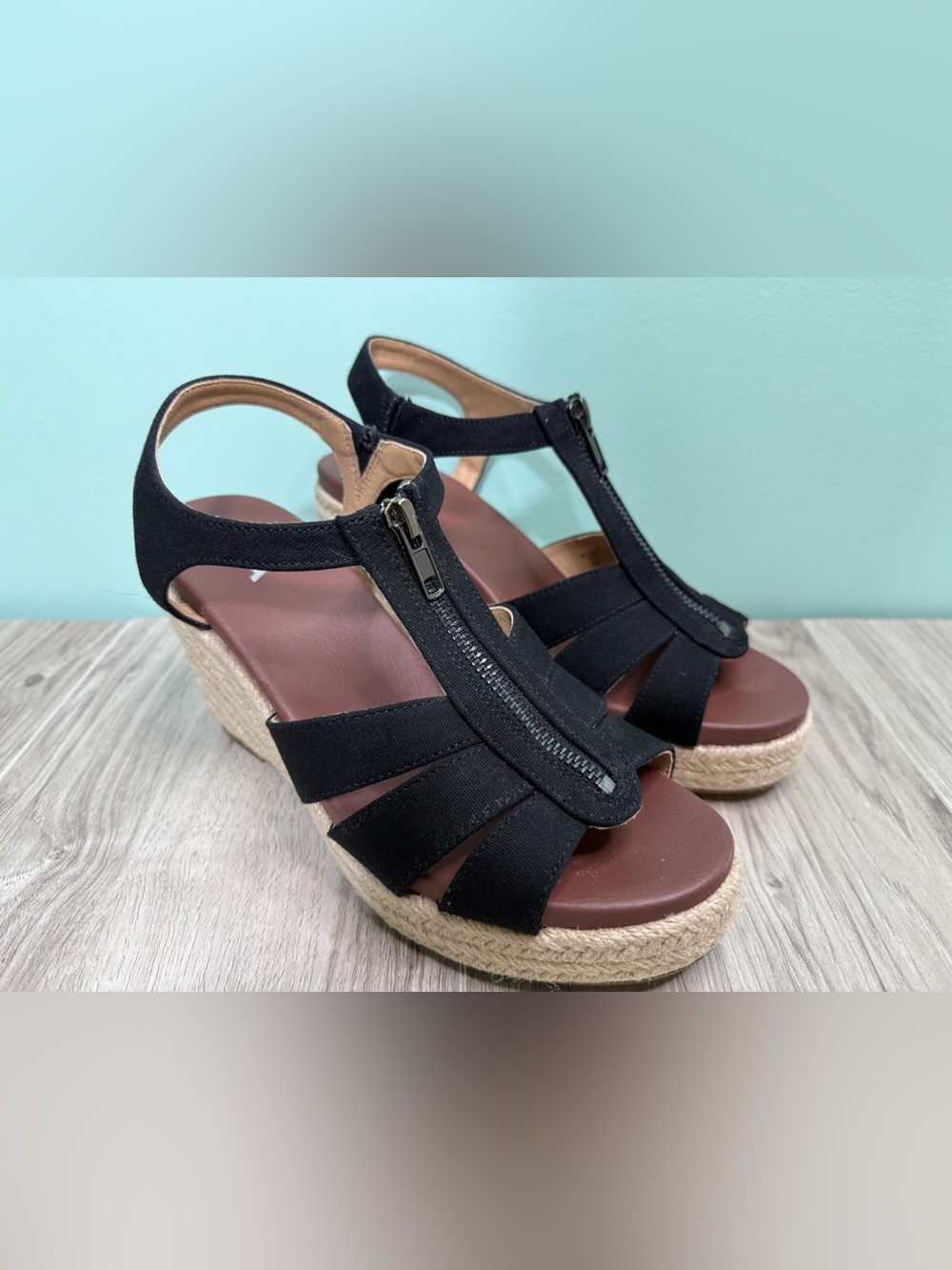 MIA Black Espadrille Zip-Front Wedge Sandals